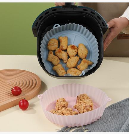 Imagem de KIT 3 Frigideiras de ar forno bandeja de cozimento frango frito cesta esteira airfryer silicone pote antiaderente
