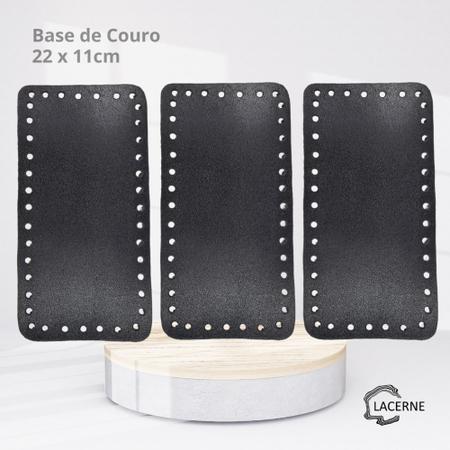 Imagem de KIT 3 Fundos de Bolsas em Couro para Crochê Tamanho 22 x 11cm (3 Bases Pretas)