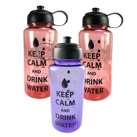 Imagem de Kit 3 Garrafa De Água 1 Litro Horário 8 Às18 Keep Calm Drink Water (1 Lilás / 2 Rosa)