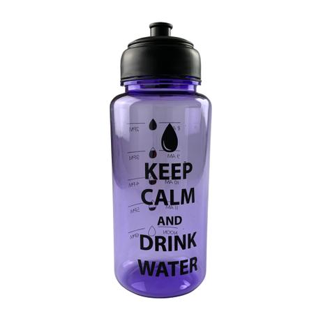 Imagem de Kit 3 Garrafa De Água 1 Litro Horário 8 Às18 Keep Calm Drink Water (2 Lilás / 1 Azul)