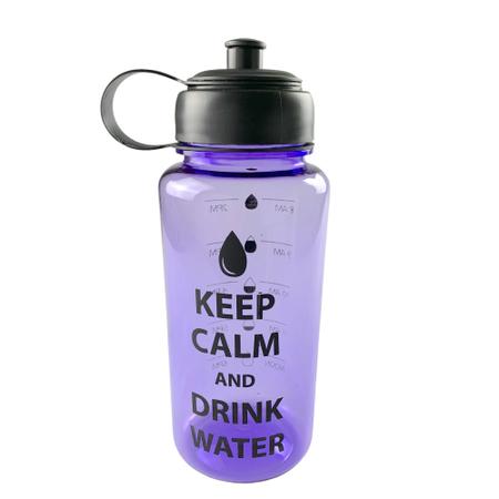 Imagem de Kit 3 Garrafa De Água 1 Litro Horário 8 Às18 Keep Calm Drink Water (2 Lilás / 1 Azul)