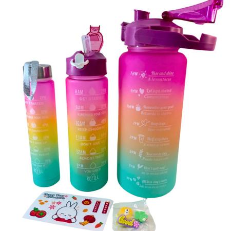 Kit C/ 3 Garrafas Squeeze Fitness Motivacional Tie Dye da Tyfara de: 3