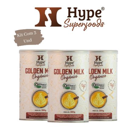 Imagem de Kit 3 Golden Milk Orgânico Leite Coco Cúrcuma Hype Ayurvédica 200g cada