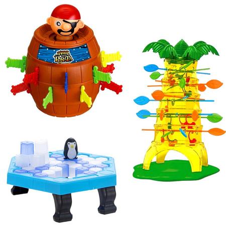 Kit Jogo Pinguim Quebra Gelo + Jogo Pula Macaco + Jogo Pula Pirata Barril -  Desconto no Preço