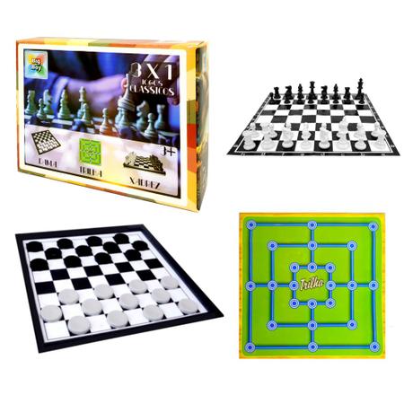 Kit 3 em 1 Damas Ludo e Trilha Jogos Classicos de Tabuleiro - Pais e filhos  - Jogo de Dominó, Dama e Xadrez - Magazine Luiza