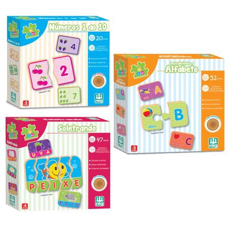 Kit 3 Jogos Educativos Alfabetizacao Infantil Numeros Letras - Nig  Brinquedos