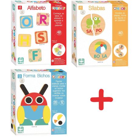 Kit Jogos Educativos Crescer Alfabeto E Sílabas Em Madeira