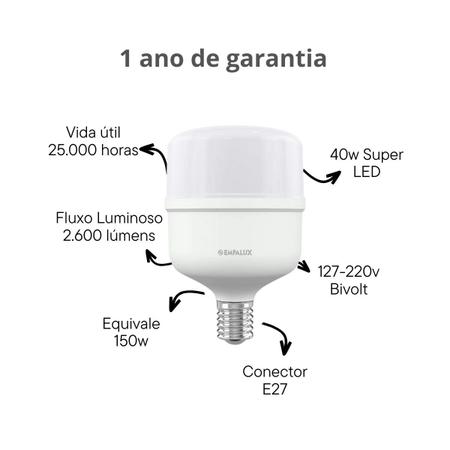 Imagem de Kit 3 Lâmpada Led 40w Empalux Bulbo E27 Residencial Bivolt 2.600lm Branco Frio 6500K Luz Branca