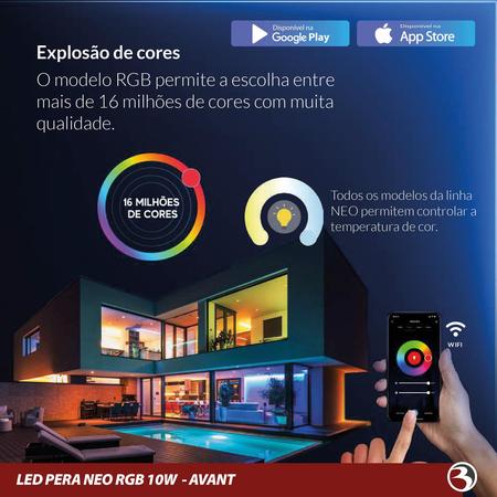 Imagem de Kit 3 Lampada Pera Led Inteligente Smart 10W RGB Wi-Fi Alexa Echo Google Home - NEO AVANT