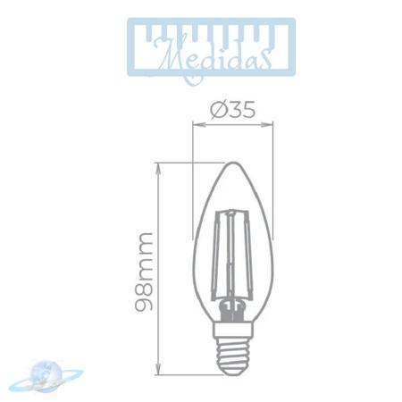 Imagem de Kit 3 Lâmpadas Filamento Led Vela Sem Bico Soquete E14