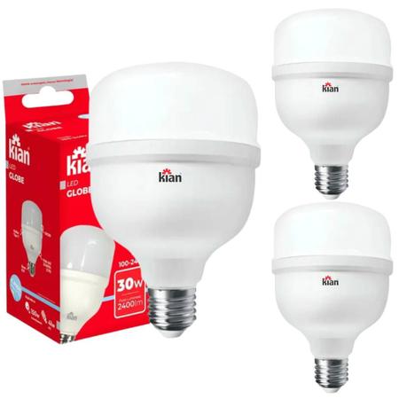 Imagem de Kit 3 Lampadas Led 30w Bulbo Branco Frio 6500k Bivolt Para Casa e Comércio