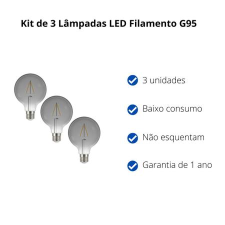 Imagem de Kit 3 Lâmpadas LED Filamento Vintage Globo G95 Grande
