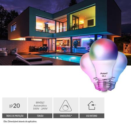 Imagem de Kit 3 Lâmpadas LED Smart Wi-Fi Bulbo NEO 10W Dimerizável 3000k/6500k-RGB E27 Bivolt Avant