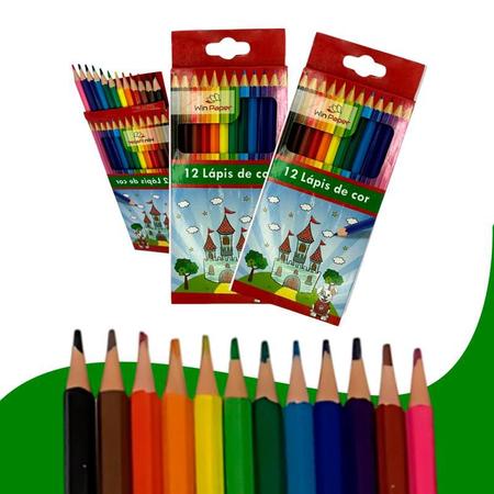 Imagem de Kit 3 Lápis De Cor 12 Cores Tons Colorido Pintar Escolar Educativo Papelaria Multicores Pacote Conjunto Atacado