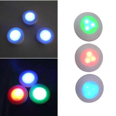 Imagem de Kit 3 Luminárias Lâmpadas RGB Coloridas Multicolor Led Spots Sem Fio Com Controle Remoto Com Adesivos Para Armários