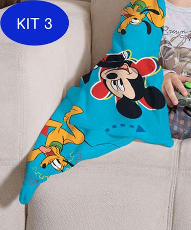 Imagem de Kit 3 Manta Infantil Fleece Estampa Mickey 1,25X1,50 Lepper