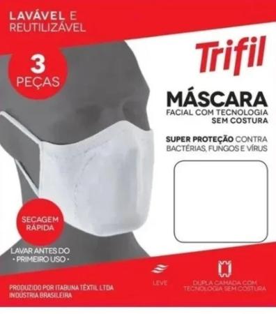 Imagem de Kit 3 Máscaras De Proteção Trifil Fit Antimicrobial Lavável branca