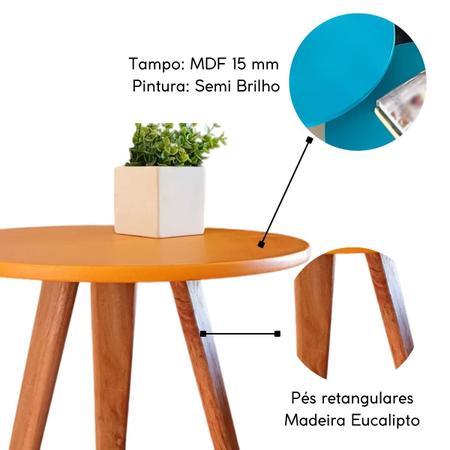 Kit 3 Mesas Lateral de Canto Apoio Redonda Pé Palito Retrô - Tatite Decor Imagem de Kit 3 Mesas Lateral de Canto Apoio Redonda Pé Palito Retrô