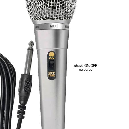 Imagem de Kit 3 Microfones Para Caixa De Som Karaokê Prata Mxt M-1800s Com Cabo P10 3 Metros