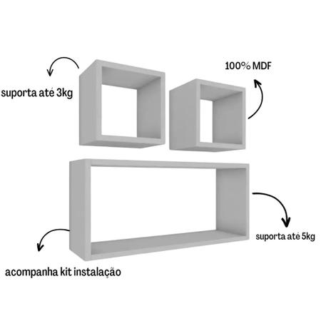 Imagem de Kit 3 Nichos MDF Branco Decoração Sala Quarto Cozinha Banheiro Escritório padrão