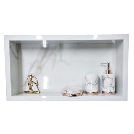 Imagem de Kit 3 Nichos Para Banheiro Em Porcelanato Branco 60x30x10 cm