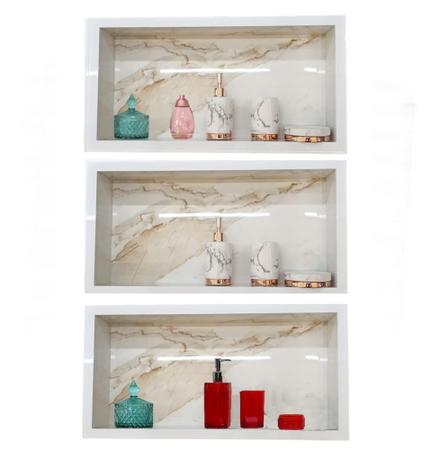 Imagem de Kit 3 Nichos Para Banheiro Em Porcelanato Branco 60x30x10 cm
