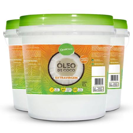 Imagem de Kit 3 Óleo de Coco Extra Virgem Balde 10kg Qualicôco