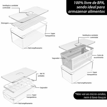 Imagem de Kit 3 Organizadores de Geladeira Porta Ovos Conserva Legumes Verduras Frutas Saladas