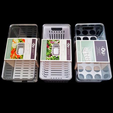 Imagem de Kit 3 Organizadores De Geladeira Transparentes Porta Ovos 36 UN Porta Frutas Legumes Clear Fresh OU