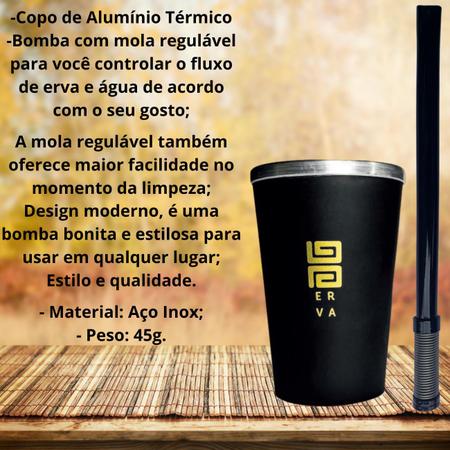 Imagem de Kit 3 Pacotes Black Erva Mate Tereré + Copo de Alumínio Térmico + Bomba Mola Externa de Inox