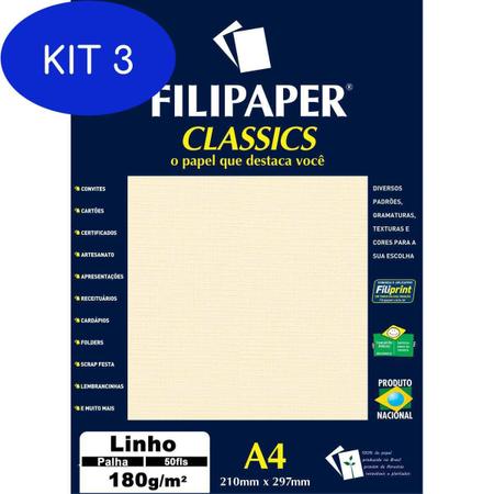 Imagem de Kit 3 Papel A4 Linho Palha 180G