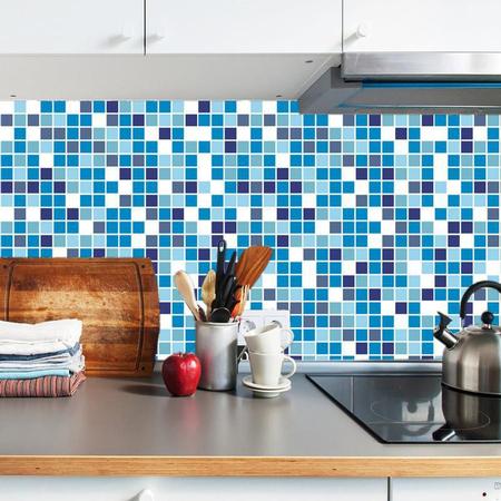 Imagem de Kit 3 Papel Parede Pastilhas Azul Piscina Adesivo Cozinha Banheiro