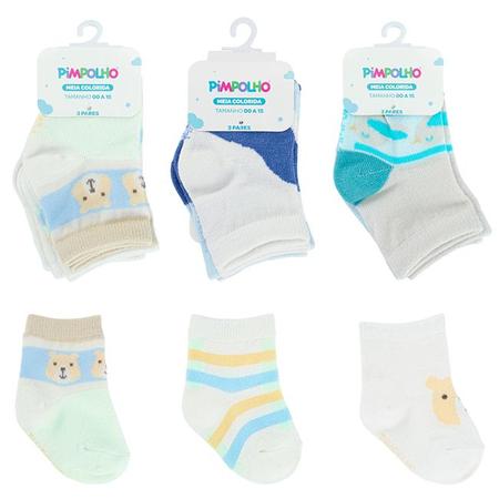 Kit 3 Pares De Meia Infantil Colorida Estampada Menino Tamanho 00 ao 15 Pimpolho Imagem de Kit 3 Pares De Meia Infantil Colorida Estampada Menino Tamanho 00 ao 15 Pimpolho