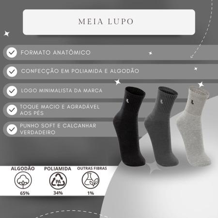 Imagem de Kit 3 Pares de Meias Lupo Sport Masculina Unissex Algodão Lisa Premium 