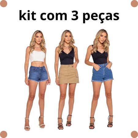 Imagem de (Kit 3 peças) 1 Shorts Boy Shorts 1 Cintura Alta e 1 Saia Cargo