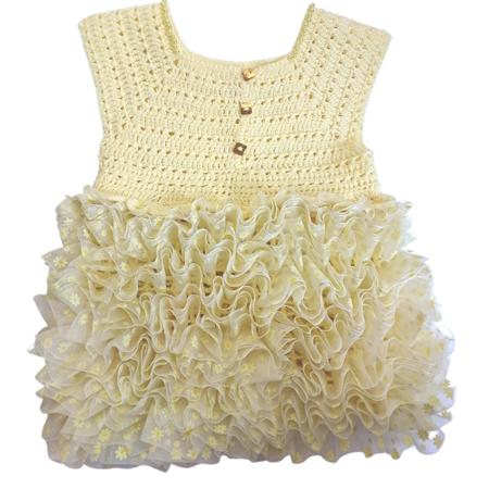 Conjunto Vestido, Sapatinho e Tiara para Bebê em Crochê