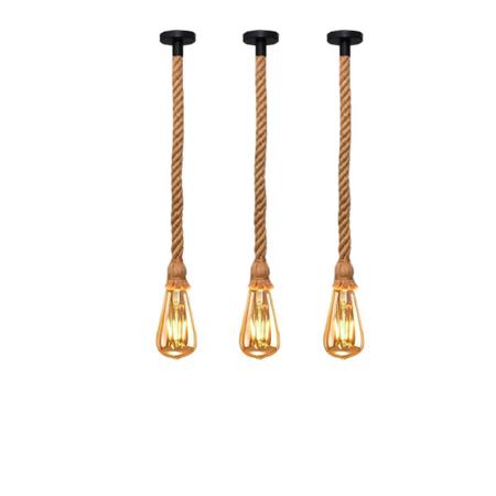 Imagem de Kit 3 Pendente 1M Luminária Vintage Corda Sisal Retro Rústico Com Lâmpada LED Pera Âmbar Bivolt 4W E27