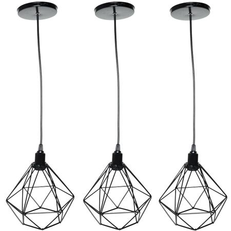 Imagem de Kit 3 Pendente Aramado Diamante Luminária Lustre Luxo Pequeno Teto Retrô Agp Ilumini Industrial