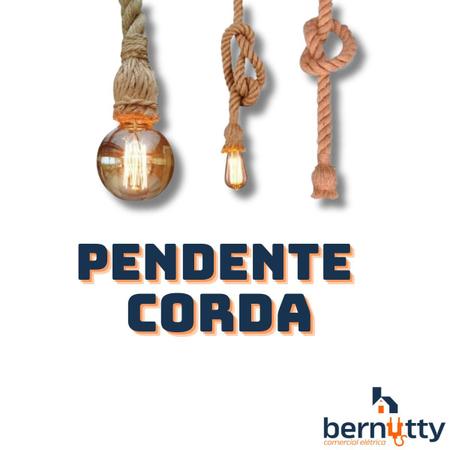 Imagem de Kit 3 Pendente Lustre Luminária Vintage Corda Sisal Retro Rústico Com Soquete Bocal E27 Canopla De Metal Fio Para Teto