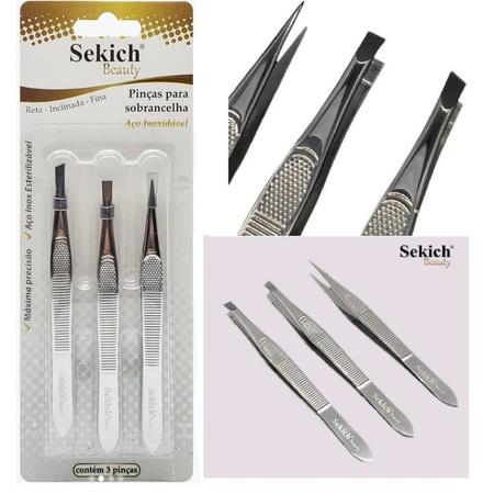 Kit 3 Pinças Para Sobrancelhas Reta Inclinada Fina Ref 1302 Sekich Imagem de Kit 3 Pinças Para Sobrancelhas Reta Inclinada Fina Ref 1302 Sekich