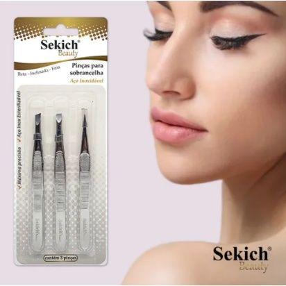 Kit 3 Pinças Para Sobrancelhas Reta Inclinada Fina Ref 1302 Sekich Imagem de Kit 3 Pinças Para Sobrancelhas Reta Inclinada Fina Ref 1302 Sekich