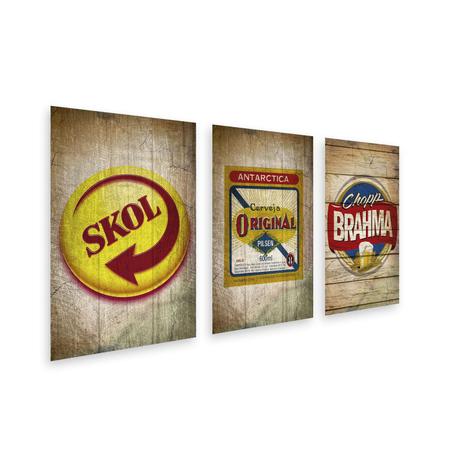 Imagem de Kit 3 Placa Decorativa Quadro Skol Chopp Brahma Original Cerveja Quadro Área De Churrasco Rústico