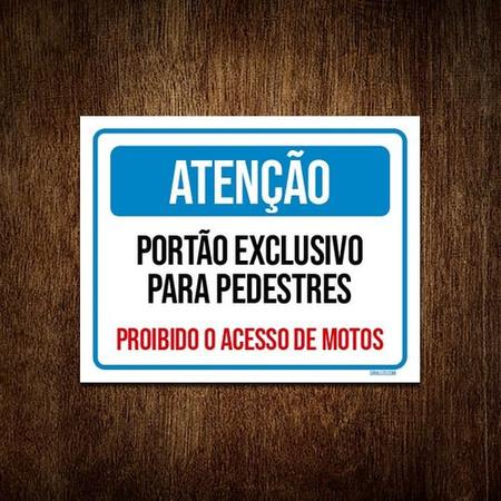 Imagem de Kit 3 Placa Sinalização Atenção Portão Exclusivo Pedestres