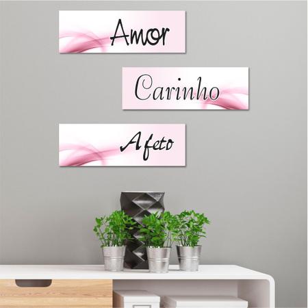 Imagem de Kit 3 Placas Decorativas Amor Carinho Afeto