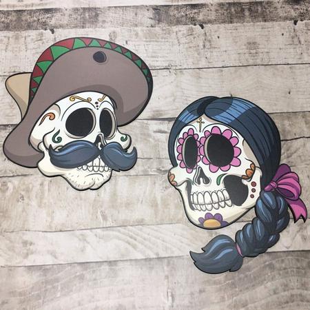 Imagem de Kit 3 Placas Decorativas Casal Caveiras Mexicanas Em Mdf 23X29Cm Cada Peça R+ Adesivos