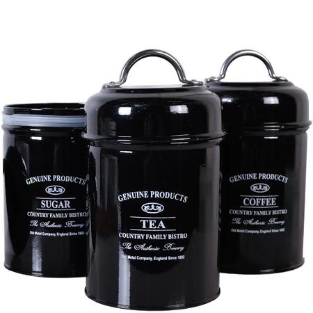 Imagem de Kit 3 Pote Classic Black Café Açucar e Chá Aço Esmaltado 900ml