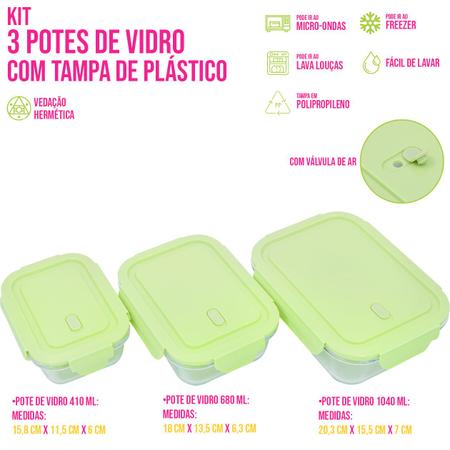 Kit 3 Potes de Vidro Marmita Congelamento de alimentos Aquecimento no micro-ondas Uso no forno Praticidade na cozinha - Interponte Imagem de Kit 3 Potes de Vidro Marmita Congelamento de alimentos Aquecimento no micro-ondas Uso no forno Praticidade na cozinha