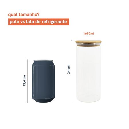 Imagem de Kit 3 Potes de Vidro P/ Mantimentos 1650ml C/ Tampa Bambu Oikos