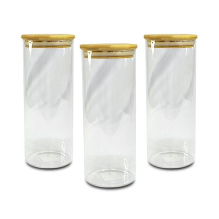 Imagem de Kit 3 Potes Hermetico para Mantimentos Vidro com Tampa Bambu 1100ml