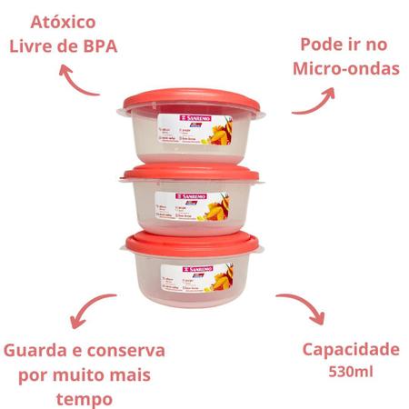 Imagem de Kit 3 Potes Redondo 530ml Plástico Organizador de Alimentos Mantimentos Cozinha Alta Qualidade Sanremo